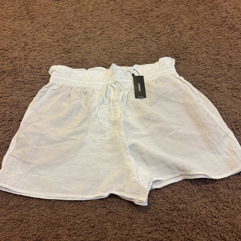 Express White Crinkle Paper bag Pull On Short Size S M L XL NEW $48 - Picture 2 of 13